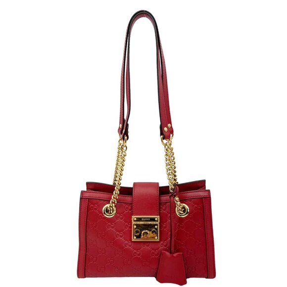 Gucci  Padlock Medium Embossed Leather Tote Red 498156 - Picture 1 of 13